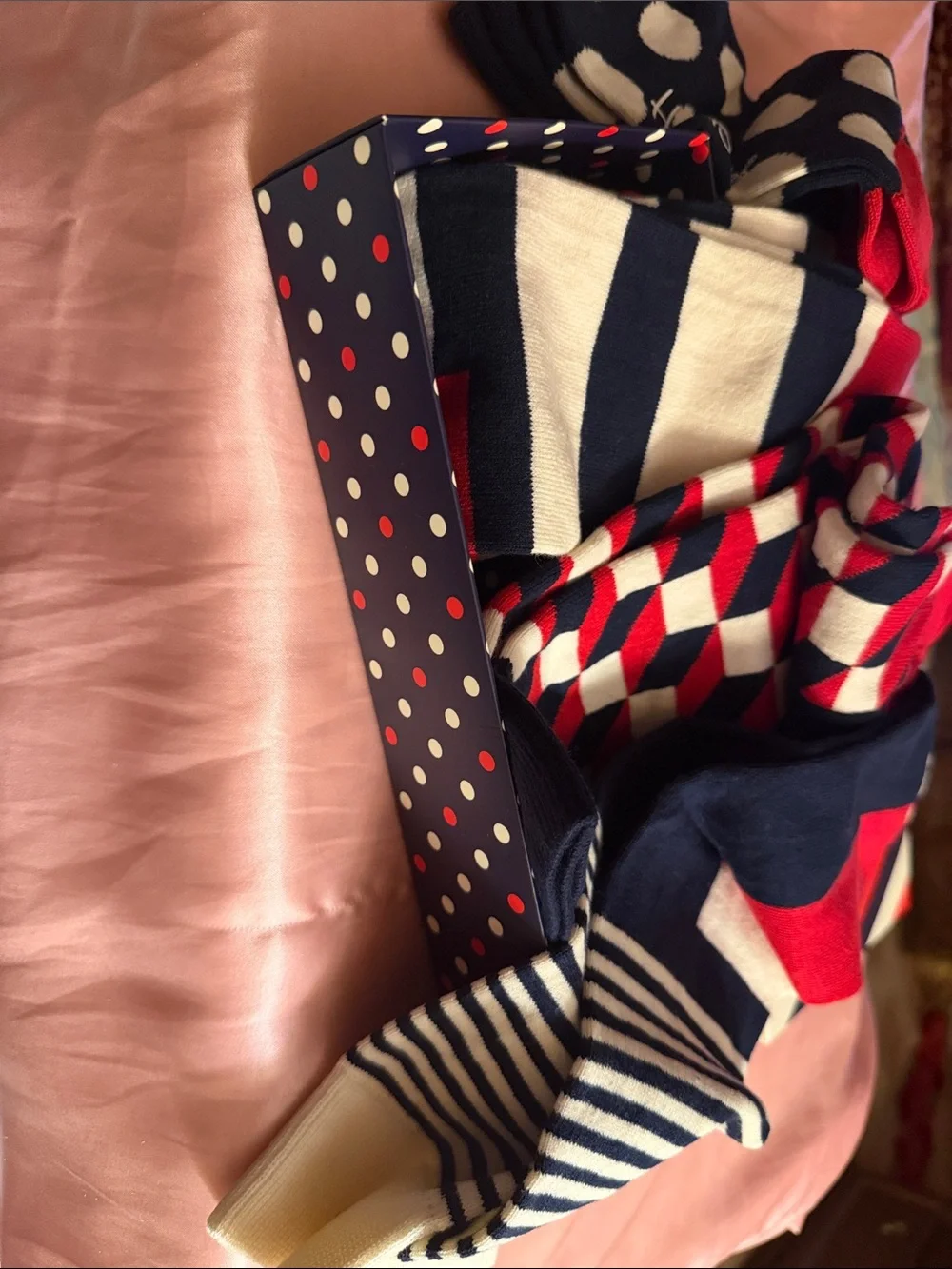 Happy Socks Men’s Three-Pair Set – Navy, White & Red Patterns
